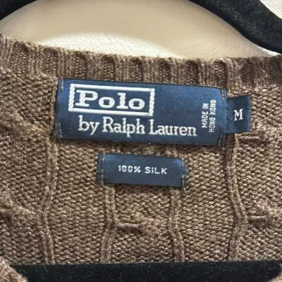 MEN’S POLO BY RALPH LAUREN 100% SILK BROWN SWEATER. CABLE KNIT - Picture 2 of 12